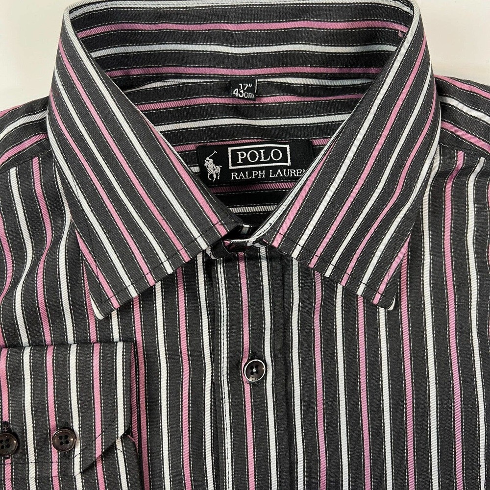 Polo Ralph Lauren Black Label Mens Pink‎ Black Long Sleeve Striped 17 43